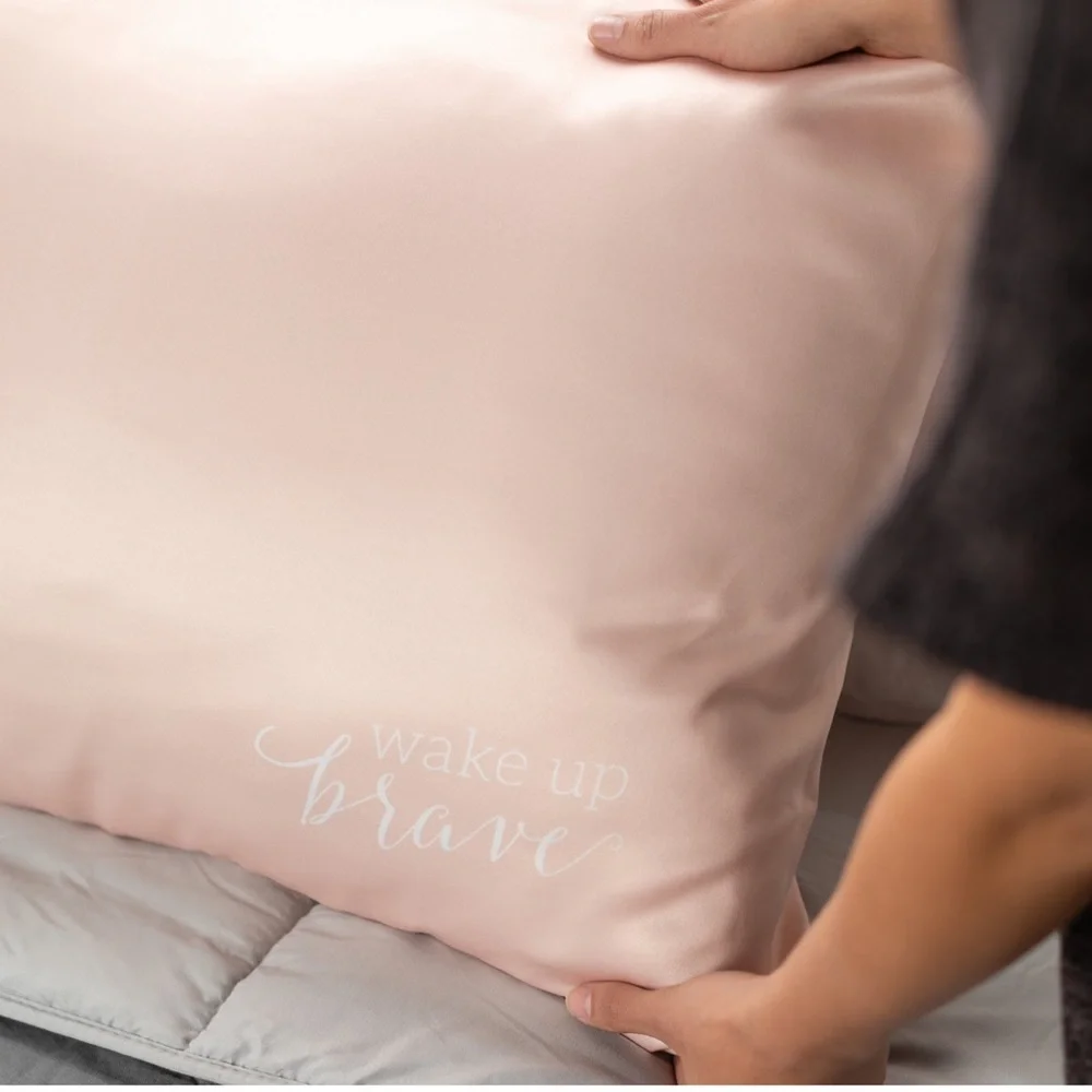 ❗️SET OF 2❗️Demdaco Blush Satin Pillow Case Set of 2- Wake Up Brave